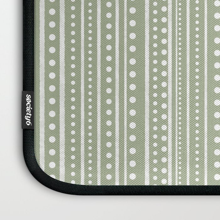 Bamako Textured Stripes and Dots Vertical Pattern in Light Sage Green and White Laptop Sleeve Gallery Image 3