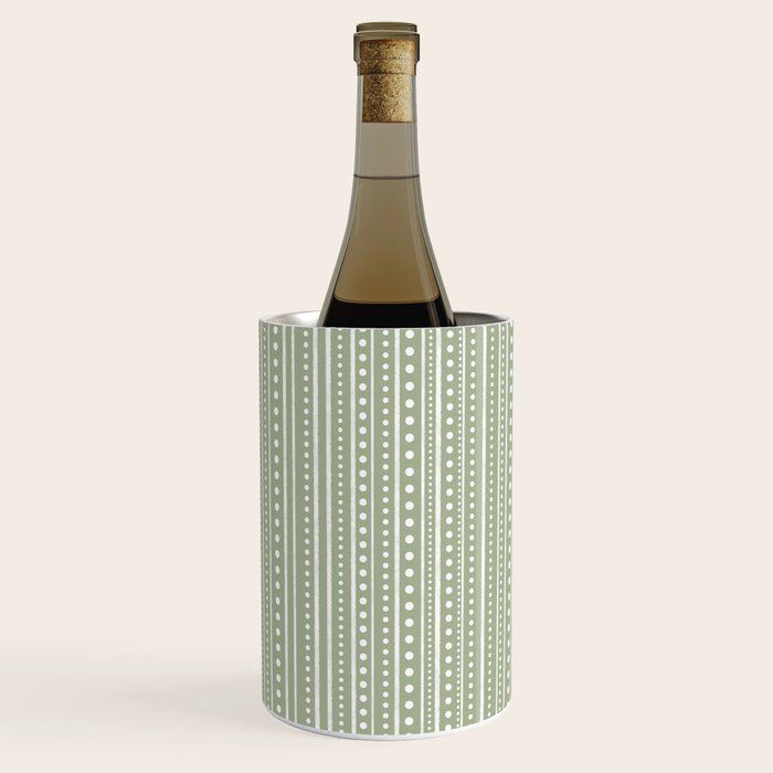 Bamako Textured Stripes and Dots Vertical Pattern in Light Sage Green and White Wine Chiller Gallery Image 1