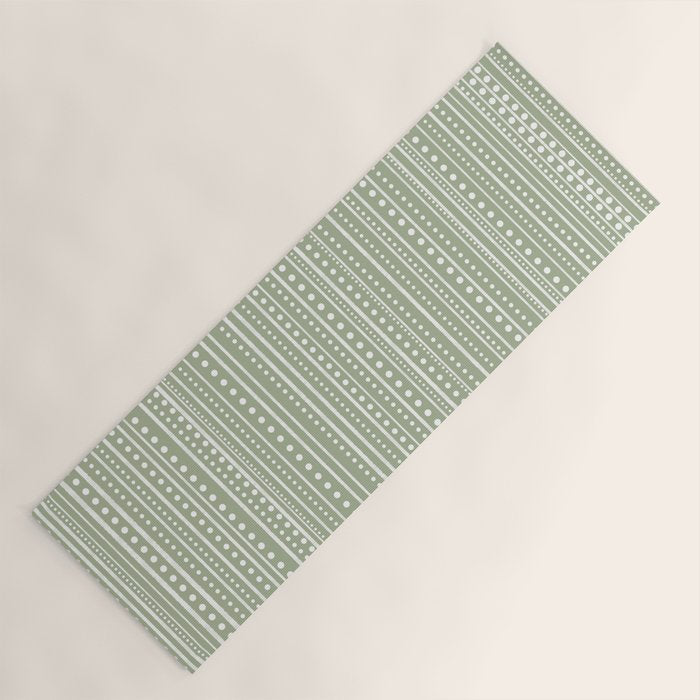 Bamako Textured Stripes and Dots Vertical Pattern in Light Sage Green and White Yoga Mat Gallery Image 1