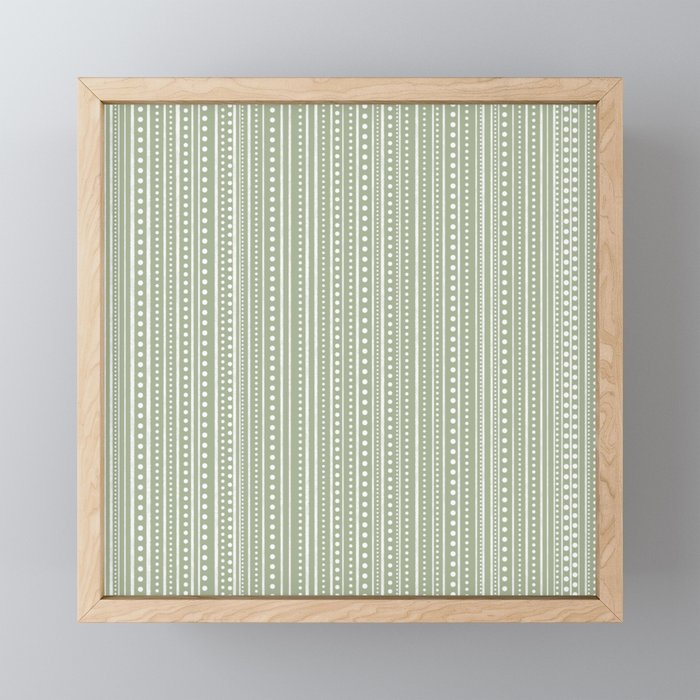 Bamako Textured Stripes and Dots Vertical Pattern in Light Sage Green and White Mini Art Print Gallery Image 1