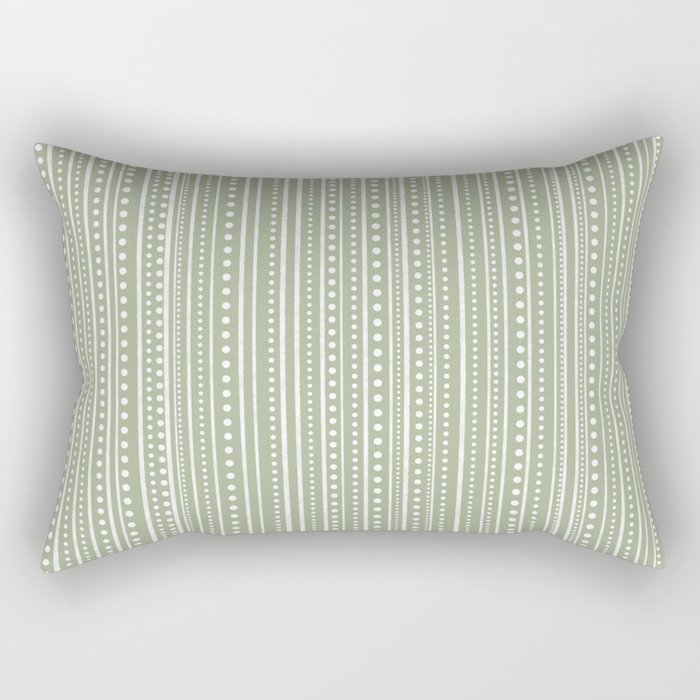 Bamako Textured Stripes and Dots Vertical Pattern in Light Sage Green and White Rectangular Pillow Gallery Image 2