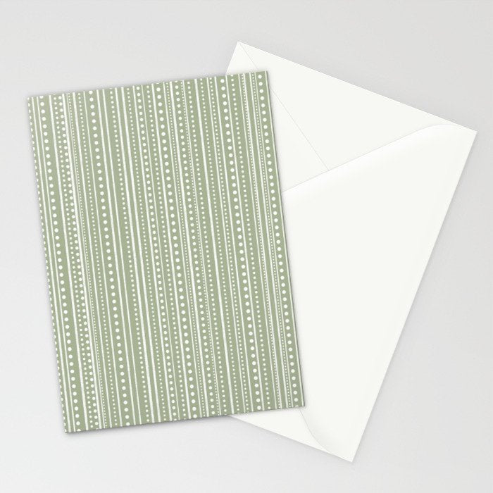 Bamako Textured Stripes and Dots Vertical Pattern in Light Sage Green and White Stationery Card Gallery Image 2