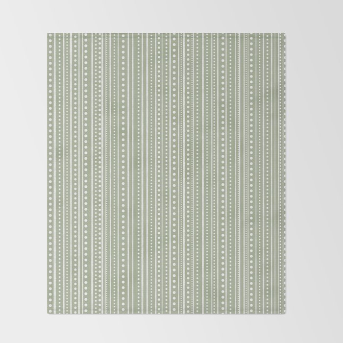Bamako Textured Stripes and Dots Vertical Pattern in Light Sage Green and White Throw Blanket Gallery Image 2