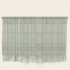Bamako Textured Stripes and Dots Vertical Pattern in Light Sage Green and White Wall Hanging Gallery Image 1