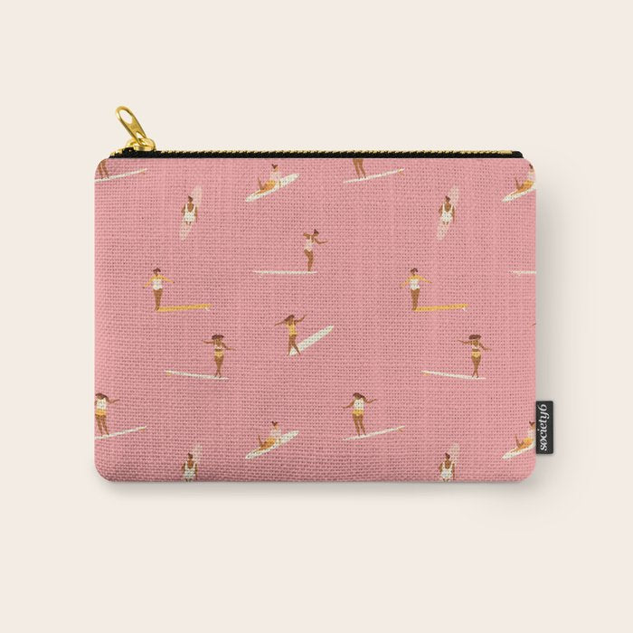 Surf girls in pink Carry All Pouch Gallery Image 1