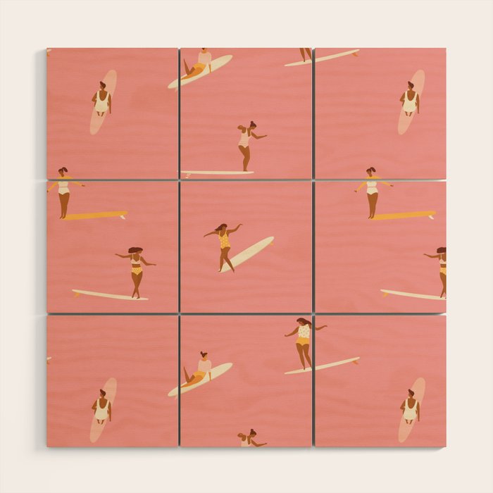 Surf girls in pink Wood Wall Art Gallery Image 1