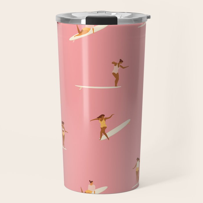 Surf girls in pink Travel Mug Gallery Image 1