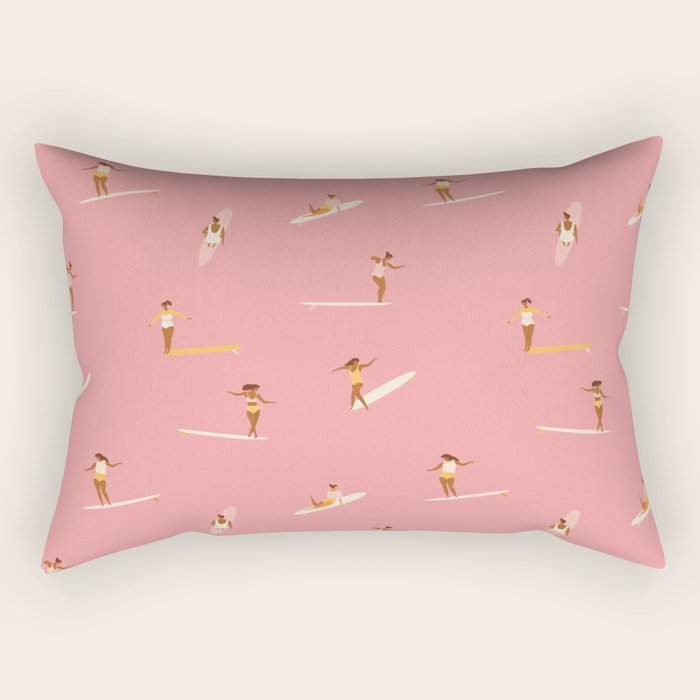 Surf girls in pink Rectangular Pillow Gallery Image 2