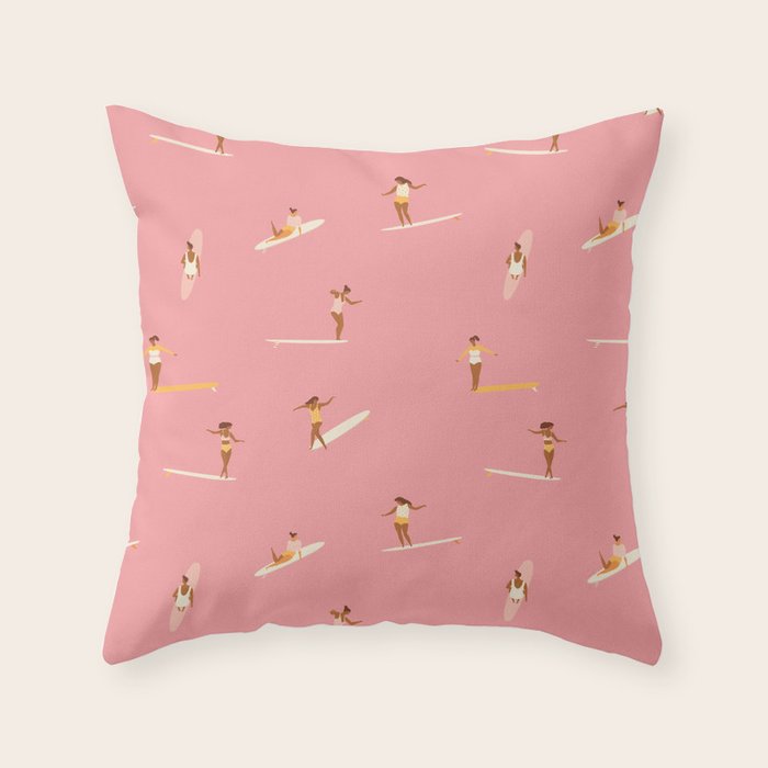 Surf girls in pink Throw Pillow Gallery Image 6