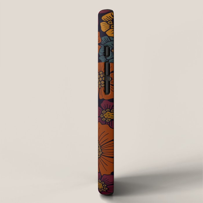 Dark Burgundy, Teal & Mustard Floral iPhone Case Gallery Image 2