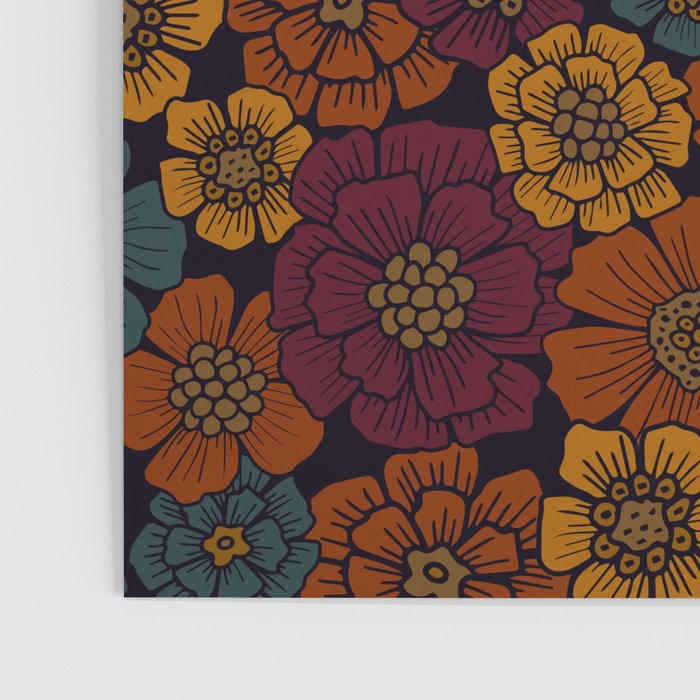 Dark Burgundy, Teal & Mustard Floral Poster Gallery Image 3