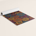 Dark Burgundy, Teal & Mustard Floral Yoga Mat Gallery Image 2