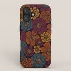 Dark Burgundy, Teal & Mustard Floral iPhone Case Gallery Image 1