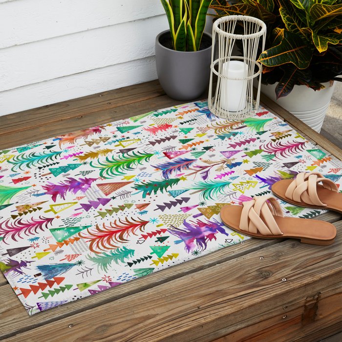 Colorful Christmas Trees Outdoor Rug Gallery Image 2