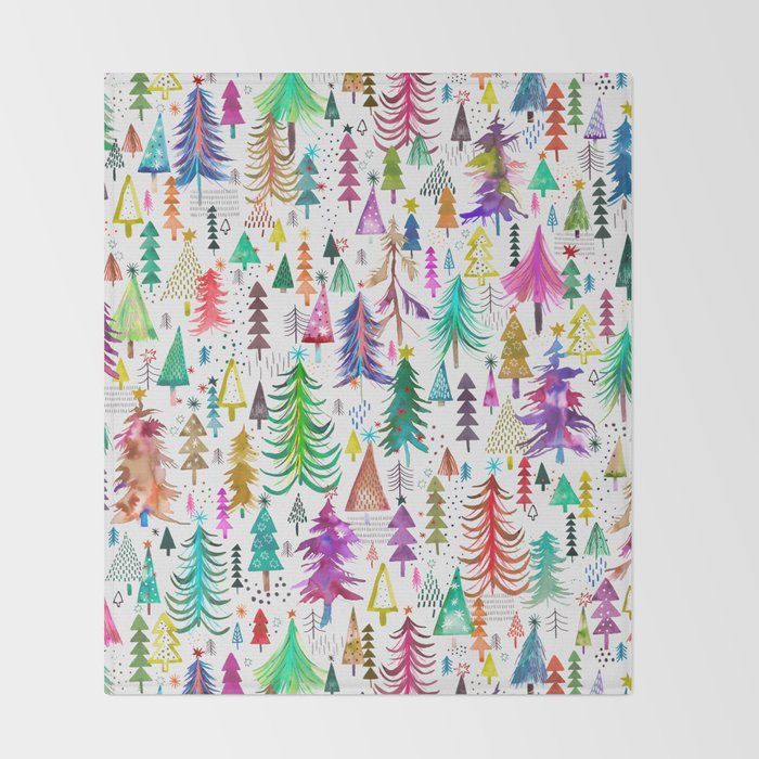 Colorful Christmas Trees Throw Blanket Gallery Image 2