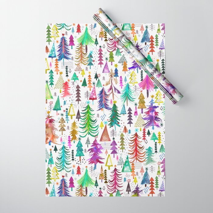 Colorful Christmas Trees Wrapping Paper Gallery Image 1