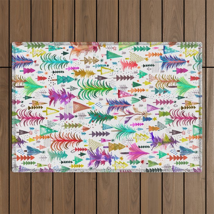Colorful Christmas Trees Outdoor Rug Gallery Image 1