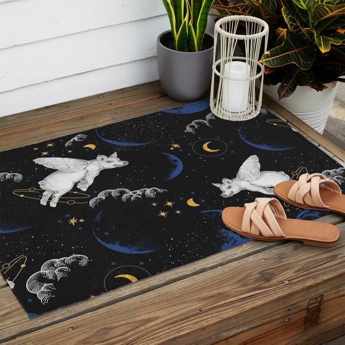 Celestial Pigs of the Night Sky A Outdoor Rug Gallery Image 2