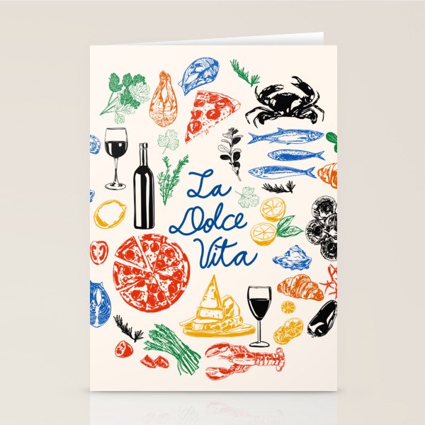 La Dolce Vita Colorful Italian Cuisine Food Doodles Stationery Card Gallery Image 2