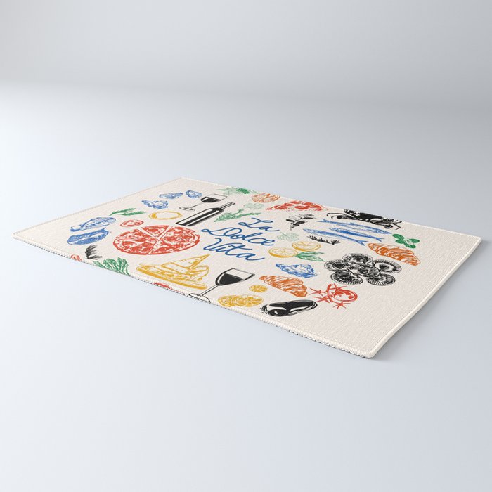 La Dolce Vita Colorful Italian Cuisine Food Doodles Rug Gallery Image 3