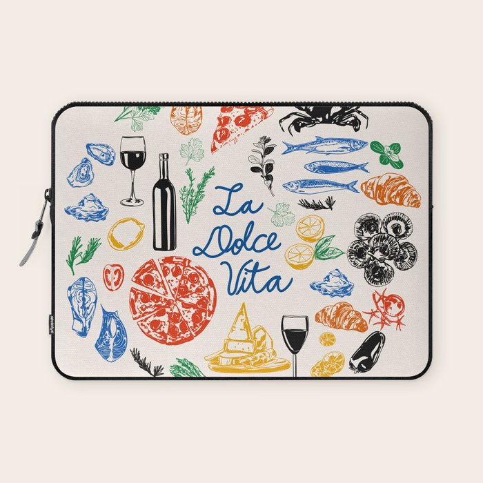La Dolce Vita Colorful Italian Cuisine Food Doodles Laptop Sleeve Gallery Image 1