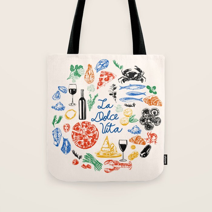 La Dolce Vita Colorful Italian Cuisine Food Doodles Tote Bag Gallery Image 1