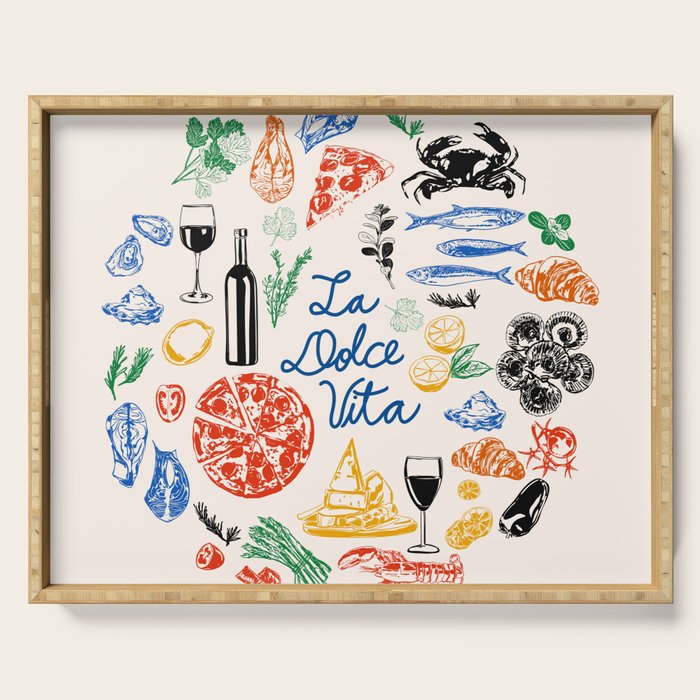 La Dolce Vita Colorful Italian Cuisine Food Doodles Serving Tray Gallery Image 1