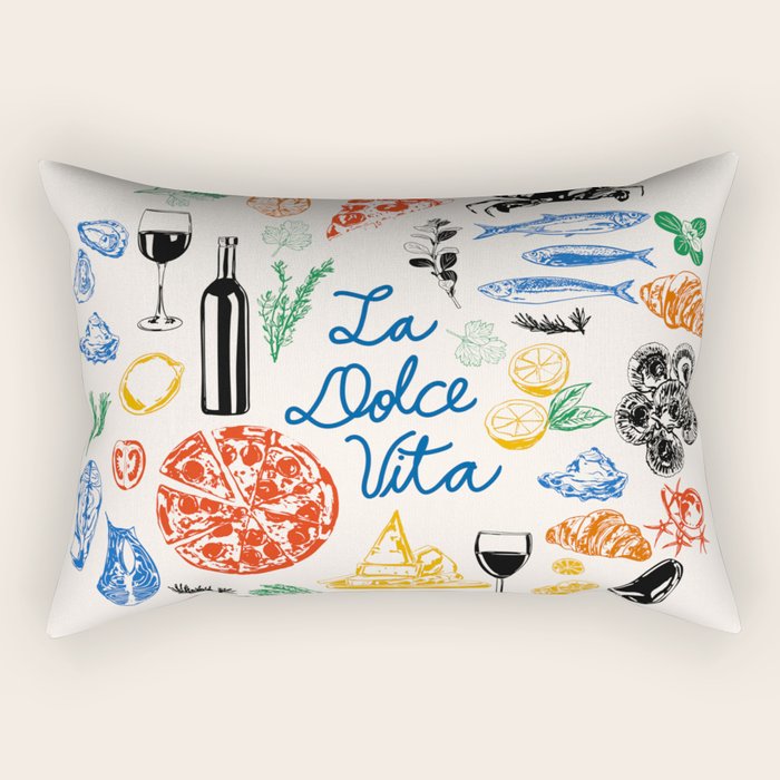 La Dolce Vita Colorful Italian Cuisine Food Doodles Rectangular Pillow Gallery Image 1