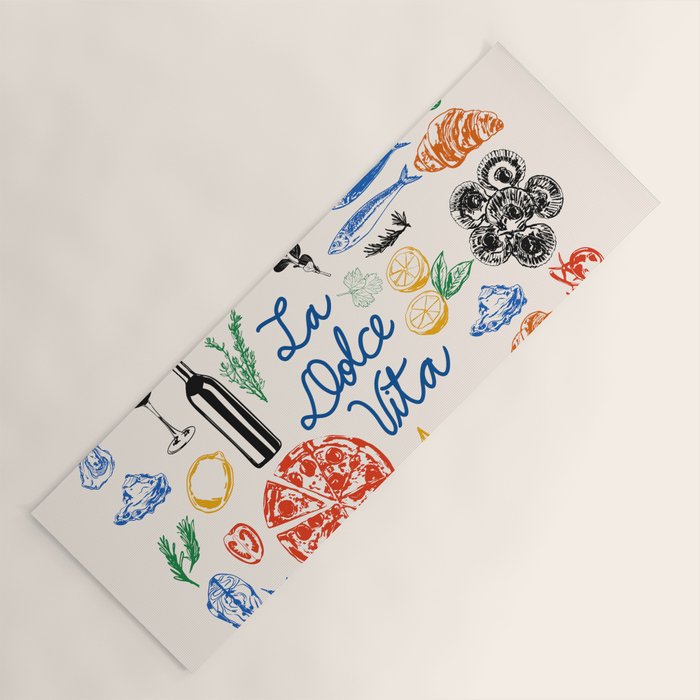 La Dolce Vita Colorful Italian Cuisine Food Doodles Yoga Mat Gallery Image 1