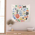 La Dolce Vita Colorful Italian Cuisine Food Doodles Wall Tapestry Gallery Image 2