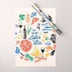 La Dolce Vita Colorful Italian Cuisine Food Doodles Wrapping Paper Gallery Image 1