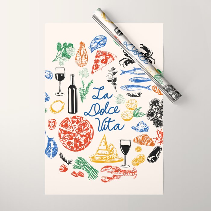 La Dolce Vita Colorful Italian Cuisine Food Doodles Wrapping Paper Gallery Image 1