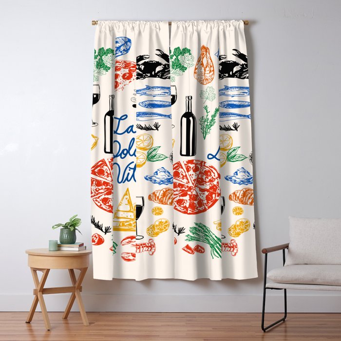 La Dolce Vita Colorful Italian Cuisine Food Doodles Window Curtain Gallery Image 1