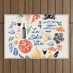 La Dolce Vita Colorful Italian Cuisine Food Doodles Outdoor Rug Gallery Image 1
