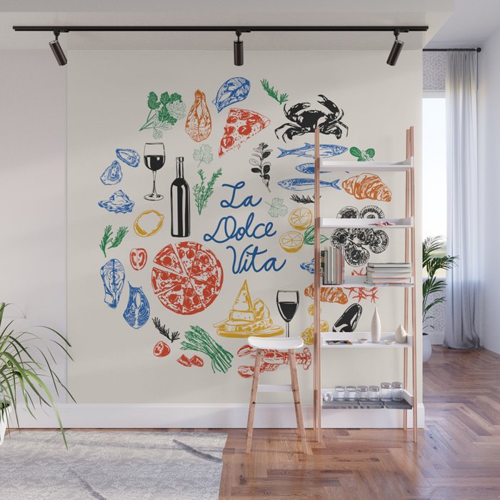 La Dolce Vita Colorful Italian Cuisine Food Doodles Wall Mural Gallery Image 1