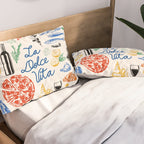 La Dolce Vita Colorful Italian Cuisine Food Doodles Pillow Sham Gallery Image 2
