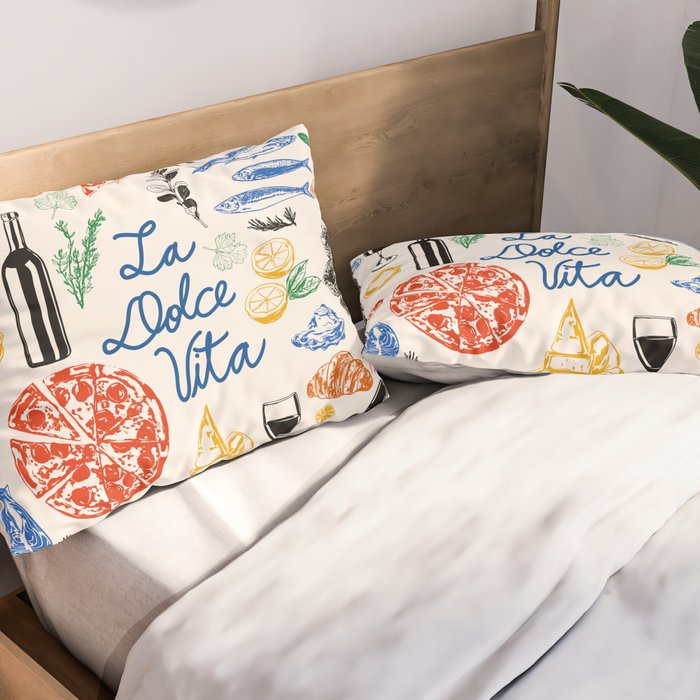 La Dolce Vita Colorful Italian Cuisine Food Doodles Pillow Sham Gallery Image 2
