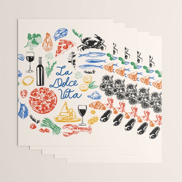 La Dolce Vita Colorful Italian Cuisine Food Doodles Wrapping Paper Gallery Image 3