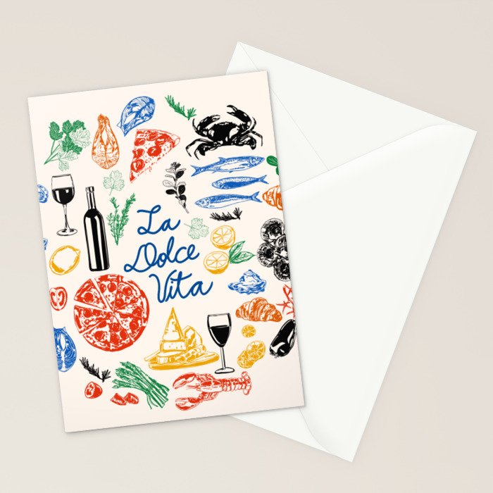 La Dolce Vita Colorful Italian Cuisine Food Doodles Stationery Card Gallery Image 2