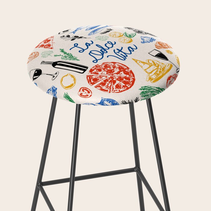 La Dolce Vita Colorful Italian Cuisine Food Doodles Stool Gallery Image 2