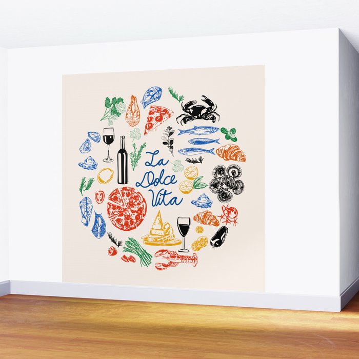 La Dolce Vita Colorful Italian Cuisine Food Doodles Wall Mural Gallery Image 2