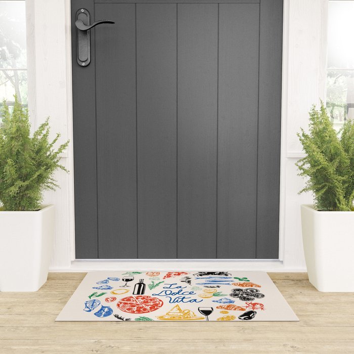 La Dolce Vita Colorful Italian Cuisine Food Doodles Welcome Mat Gallery Image 3