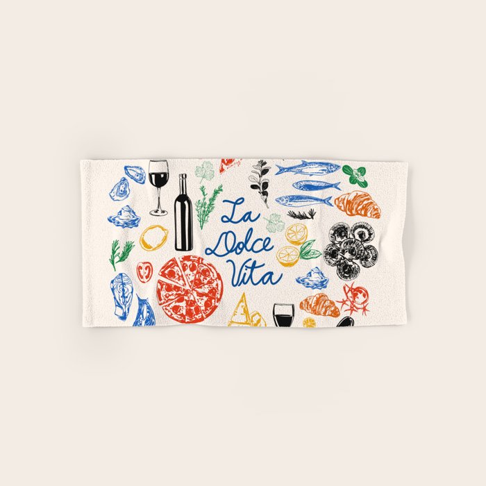 La Dolce Vita Colorful Italian Cuisine Food Doodles Bath Towel Gallery Image 1