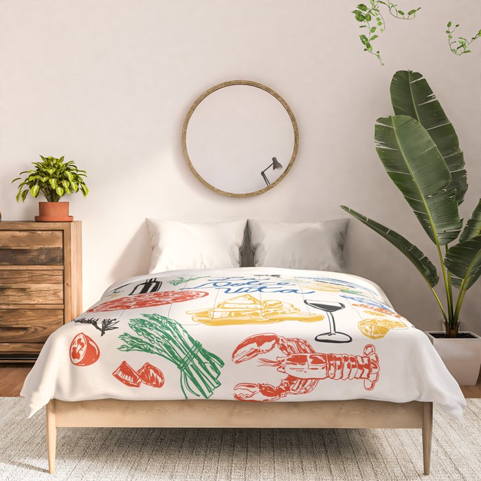 La Dolce Vita Colorful Italian Cuisine Food Doodles Comforter Gallery Image 3