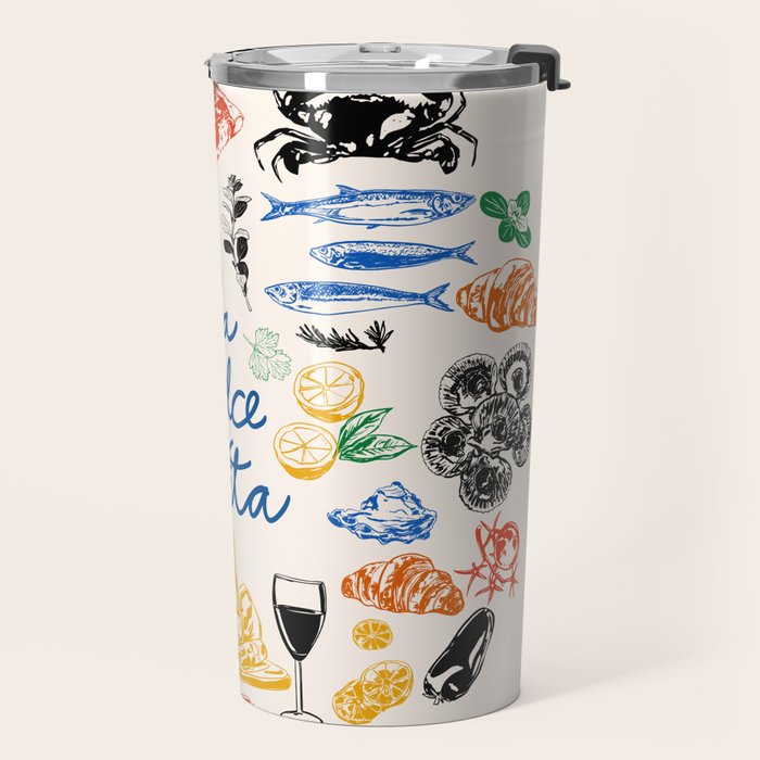 La Dolce Vita Colorful Italian Cuisine Food Doodles Travel Mug Gallery Image 2