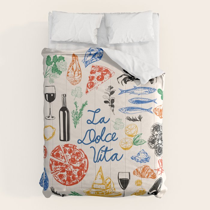 La Dolce Vita Colorful Italian Cuisine Food Doodles Comforter Gallery Image 6