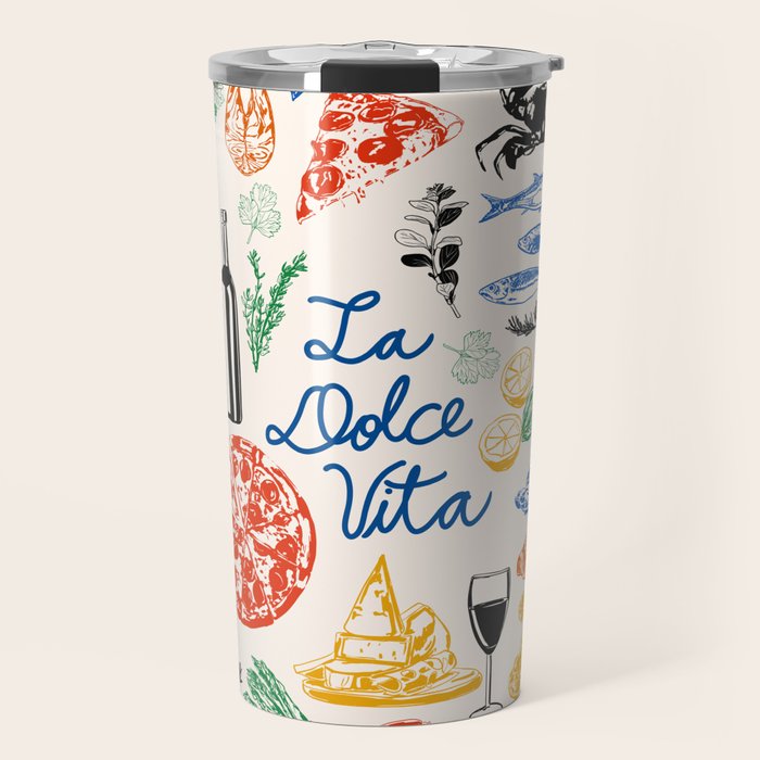 La Dolce Vita Colorful Italian Cuisine Food Doodles Travel Mug Gallery Image 1