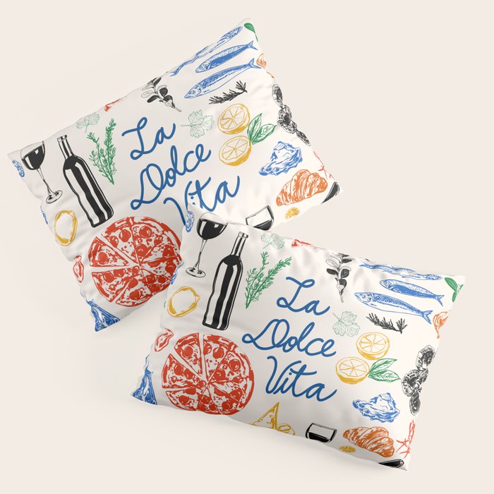 La Dolce Vita Colorful Italian Cuisine Food Doodles Pillow Sham Gallery Image 1