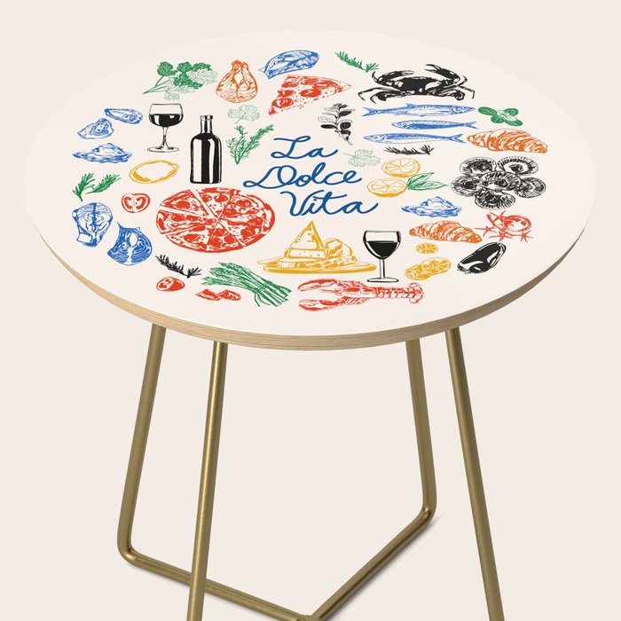 La Dolce Vita Colorful Italian Cuisine Food Doodles Side Table Gallery Image 2