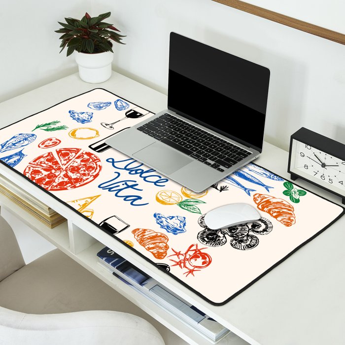 La Dolce Vita Colorful Italian Cuisine Food Doodles Desk Mat Gallery Image 2